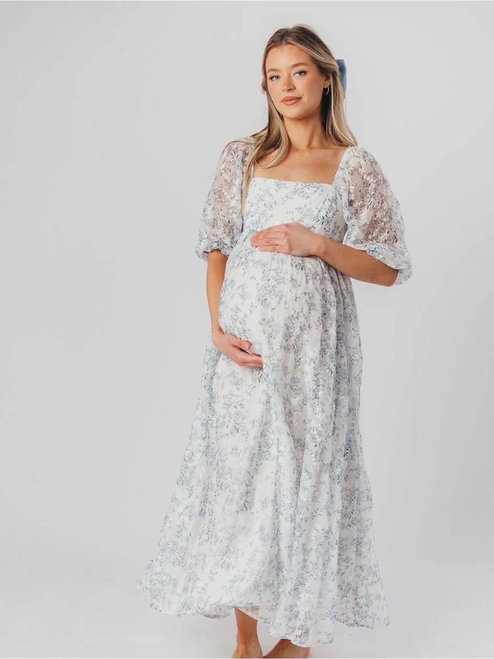 Women's Light Blue Floral Maxi Dress - Picture 4 of 6